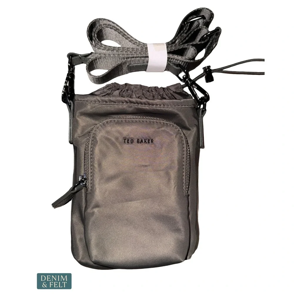 NEW Ted Baker Sage Gray Nylon Drawstring Crossbody Bag Utility Travel Festival